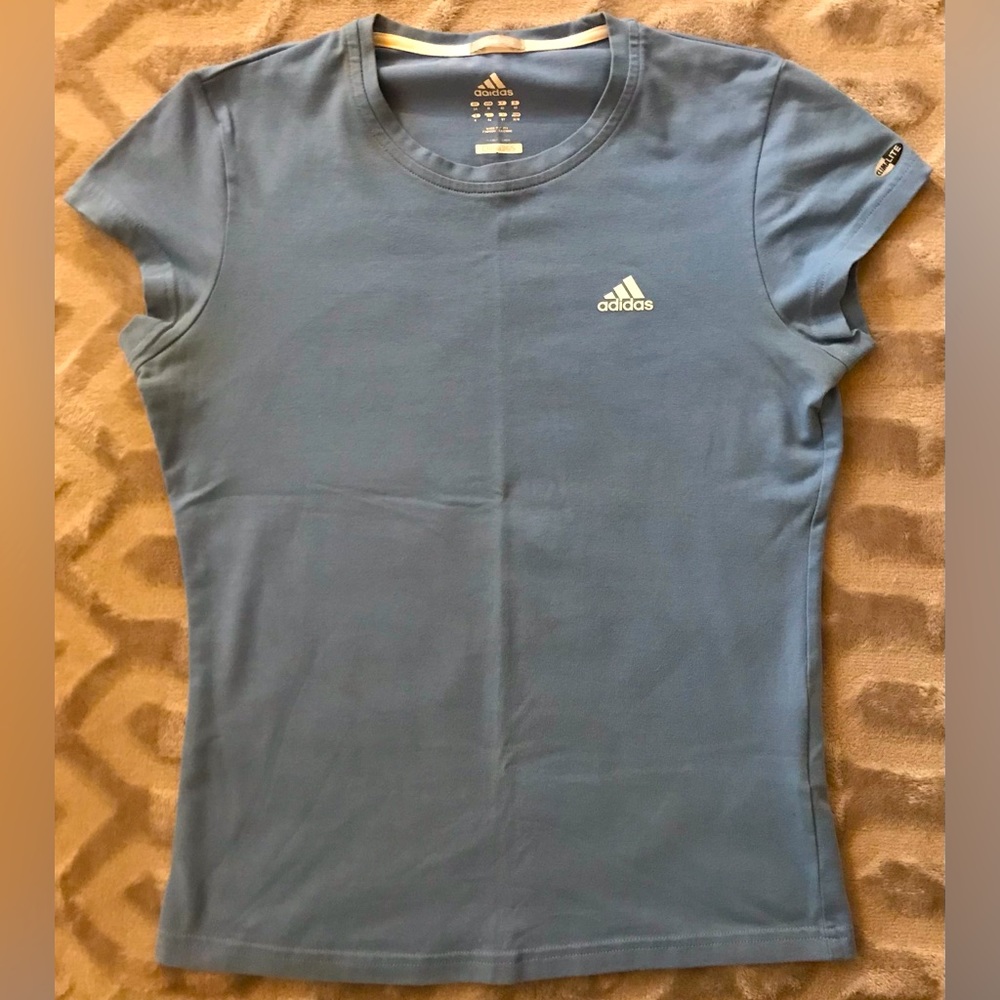 Vintage adidas Clima365 Powder Blue 65% Cotton Breathable Sports Tee - M
